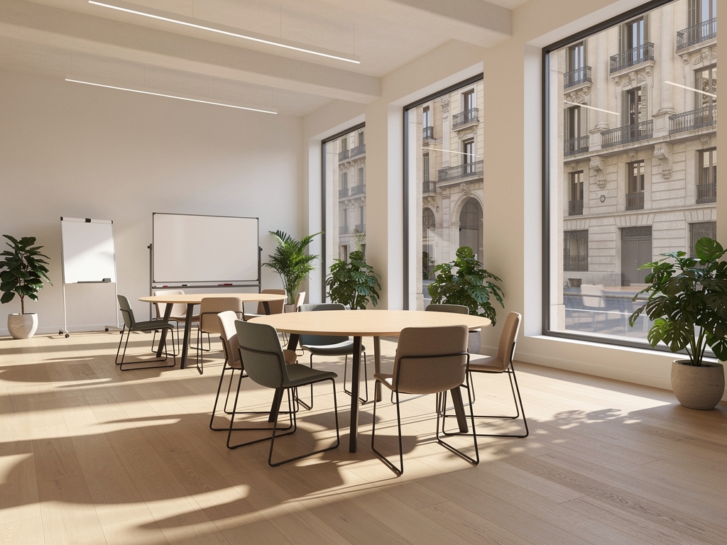 Espacio de trabajo donde se celebran los talleres en Barcelona, luminoso y moderno